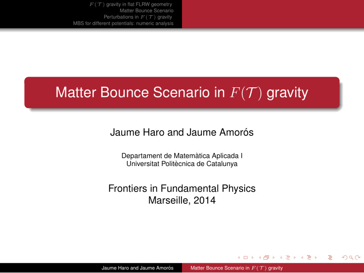 matter bounce scenario in f t gravity