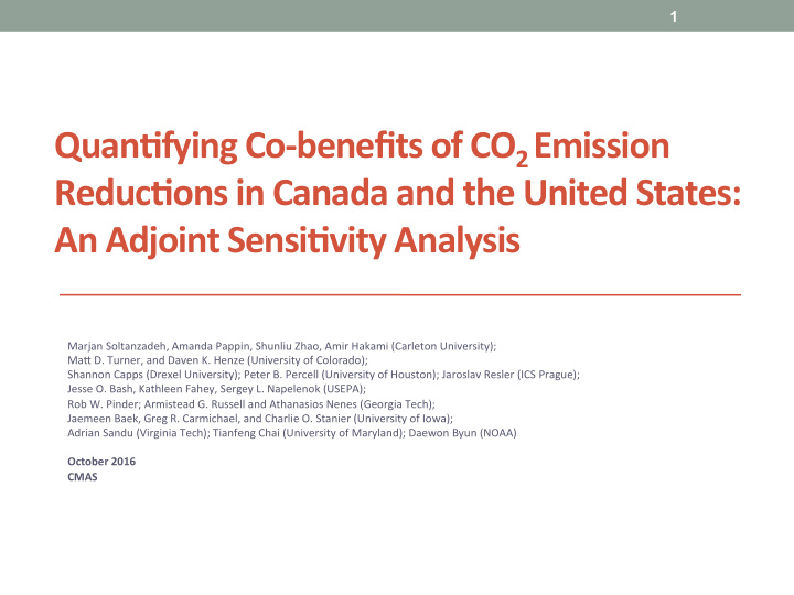 quan fying co benefits of co 2 emission reduc ons in