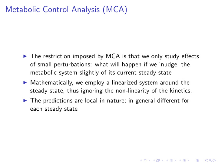 metabolic control analysis mca