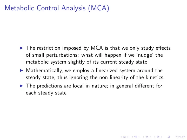metabolic control analysis mca