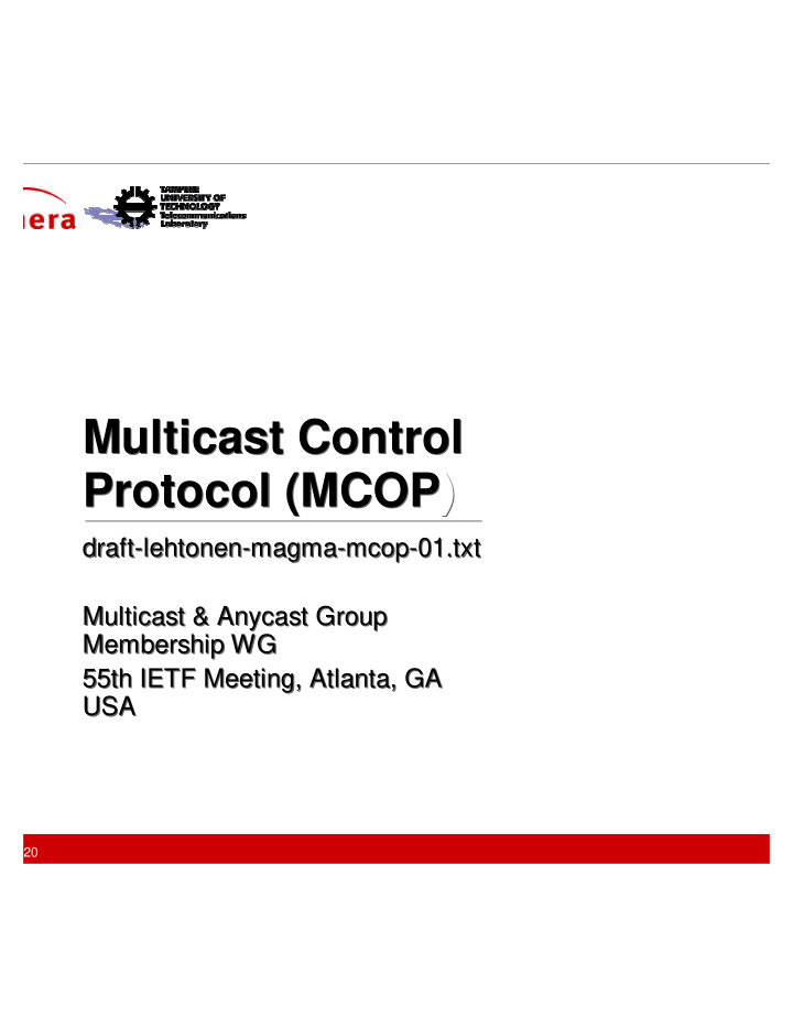 multicast control multicast control protocol mcop
