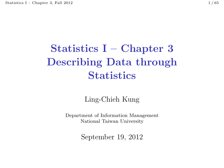 statistics i chapter 3 describing data through statistics