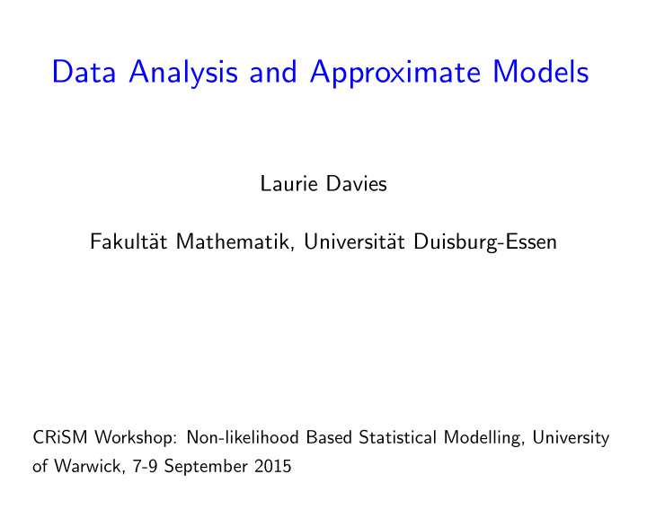 data analysis and approximate models