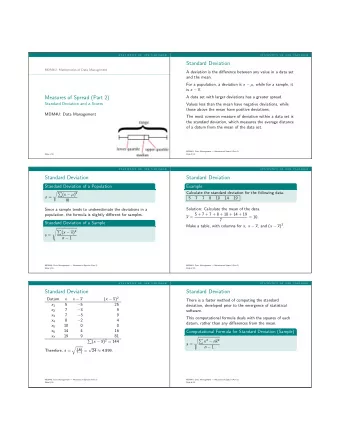 Standard Deviation  MDM4U: Mathematics of Data Management A deviation is the difference between any