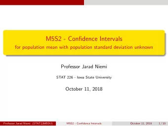 M5S2 - Confidence Intervals  for population mean with population standard deviation unknown