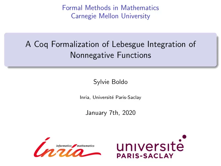 a coq formalization of lebesgue integration of