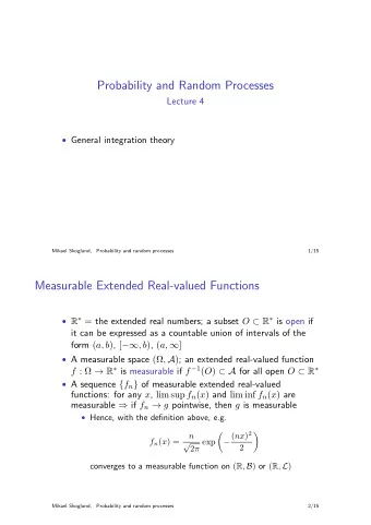 Probability and Random Processes  Lecture 4  General integration theory  Mikael Skoglund,