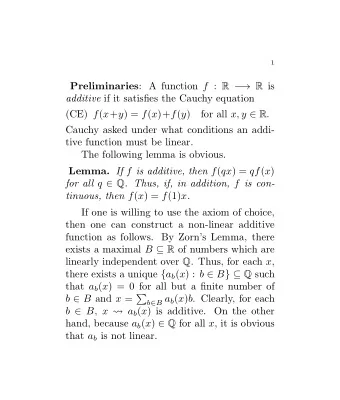 Preliminaries : A function f : R   R is additive if it satisfies the Cauchy equation (CE) f (