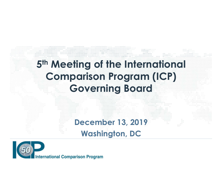 5 th meeting of the international comparison program icp
