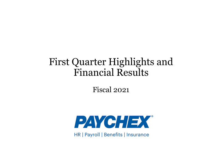 first quarter highlights and financial results