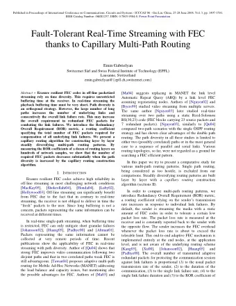 Fault-Tolerant Real-Time Streaming with FEC  thanks to Capillary Multi-Path Routing  Emin