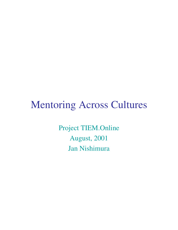 mentoring across cultures