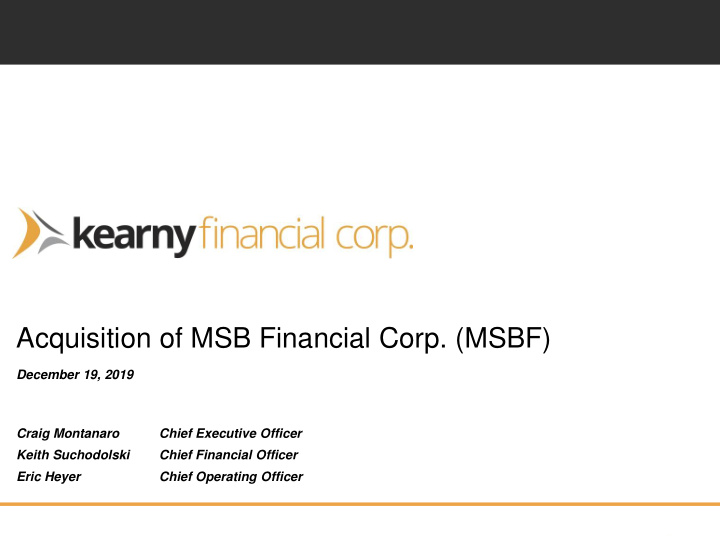 acquisition of msb financial corp msbf