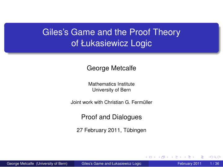 giles s game and the proof theory of ukasiewicz logic