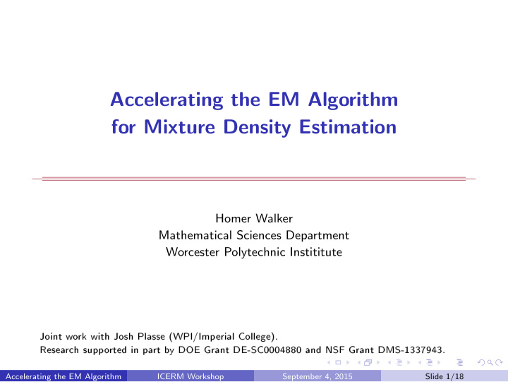 accelerating the em algorithm for mixture density