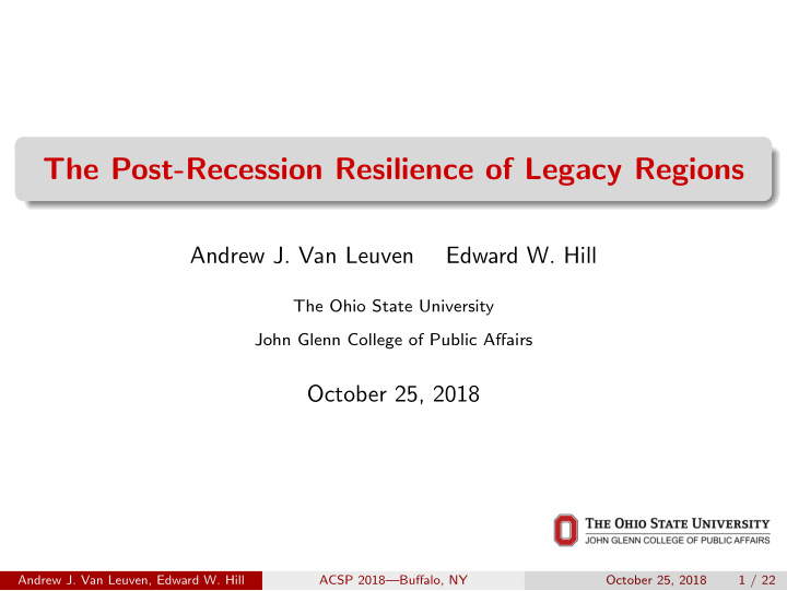 the post recession resilience of legacy regions