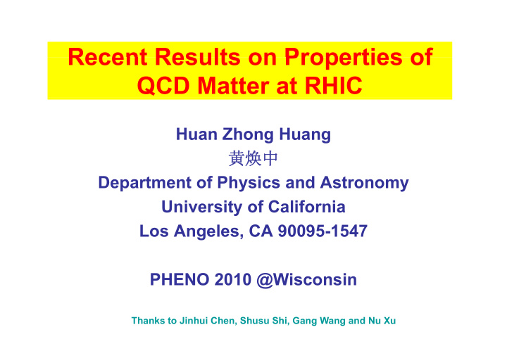 recent results on properties of recent results on