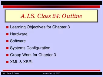 A.I.S. Class 24: Outline I Learning Objectives for Chapter 3 I Hardware I Software I Systems