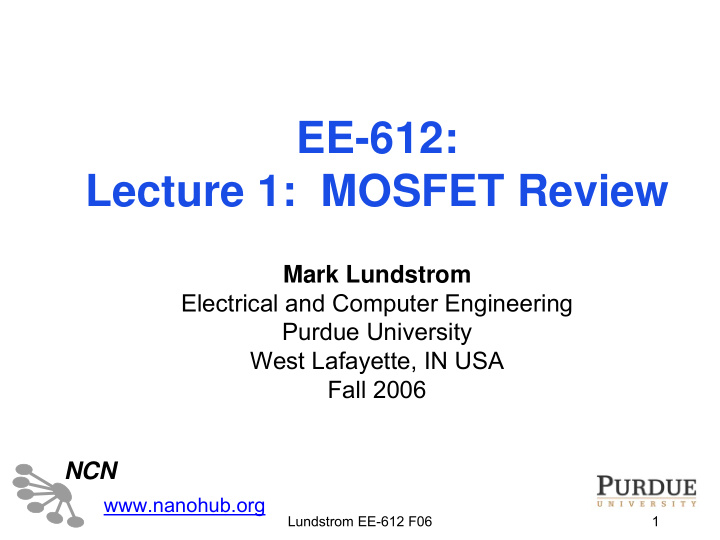 ee 612 lecture 1 mosfet review