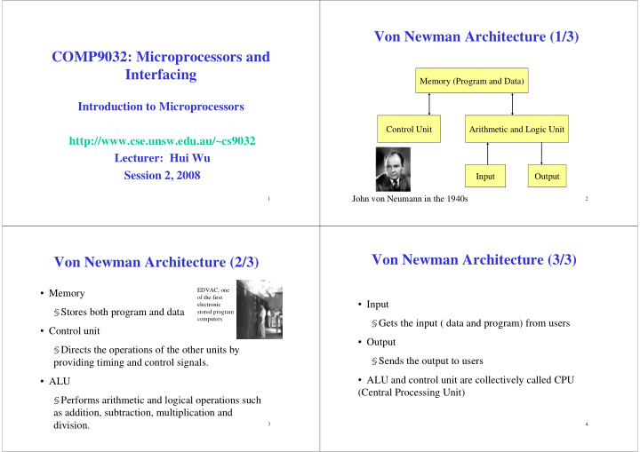 von newman architecture 1 3 comp9032 microprocessors and