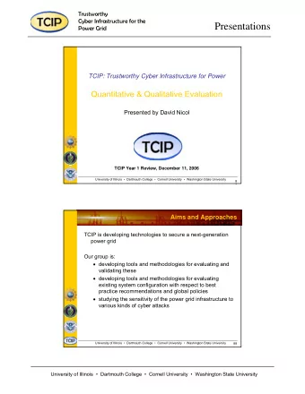 Presentations  Power Grid  TCIP: Trustworthy Cyber Infrastructure for Power  Quantitative &amp;