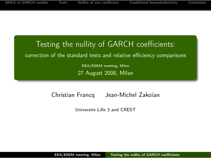 testing the nullity of garch coefficients