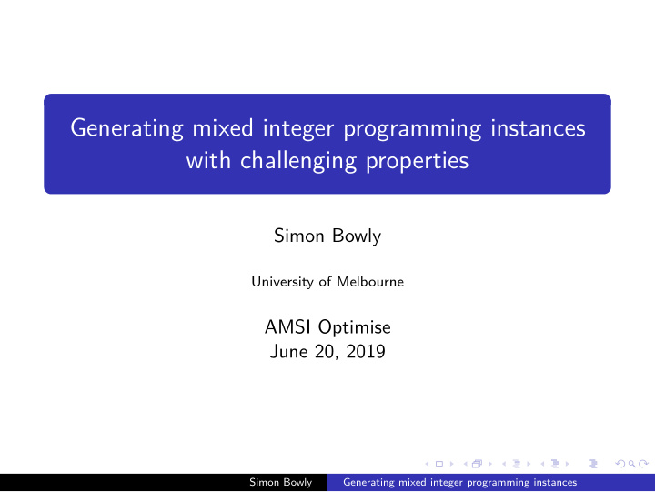 generating mixed integer programming instances with