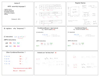 Register Names  lecture 9  MIPS  assembly language 2  -   register names  -   pseudo instructions