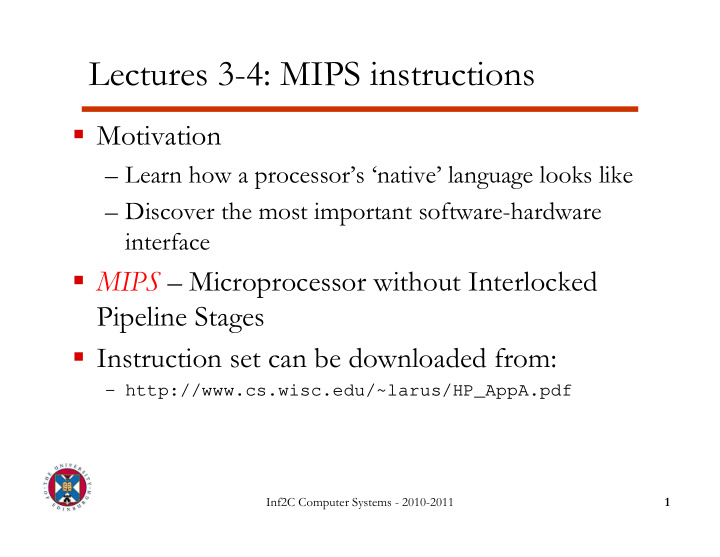 lectures 3 4 mips instructions