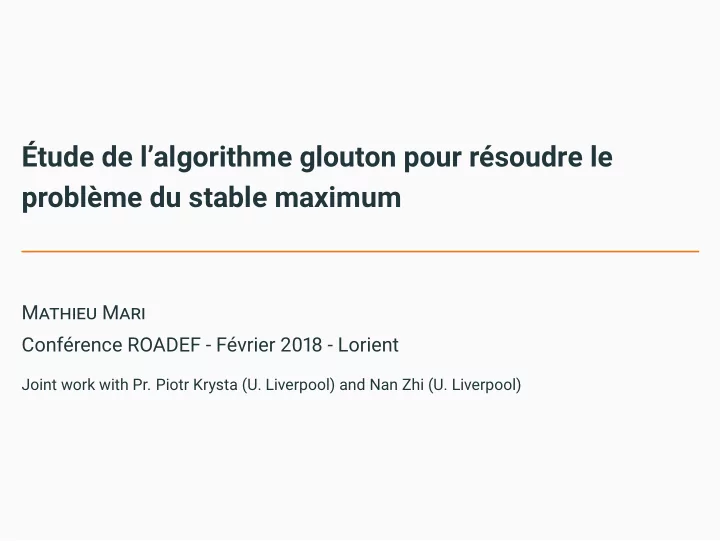 tude de l algorithme glouton pour r soudre le probl me du