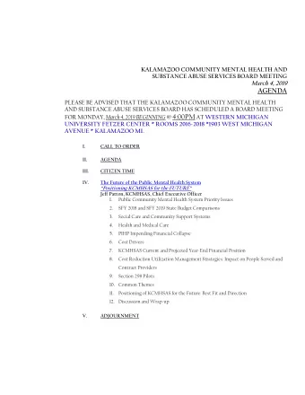 AGENDA  PLEASE BE ADVISED THAT THE KALAMAZOO COMMUNITY MENTAL HEALTH  AND SUBSTANCE ABUSE SERVICES