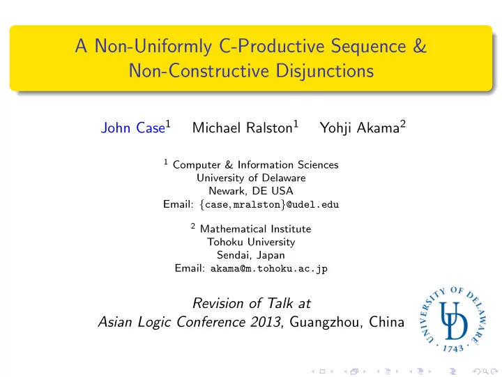 a non uniformly c productive sequence non constructive