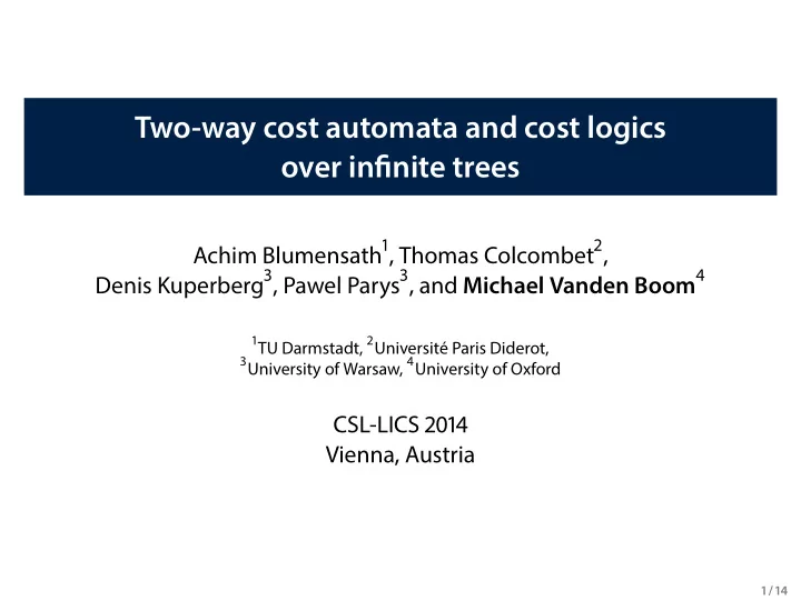 two way cost automata and cost logi c s o v er infinite