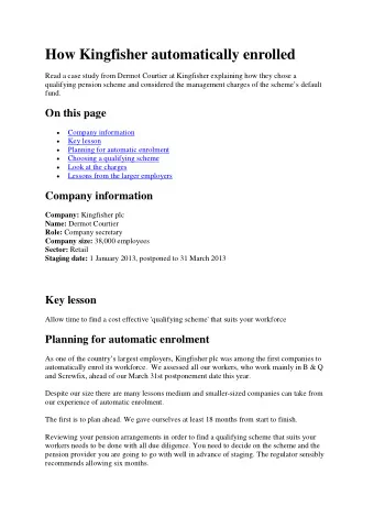 How Kingfisher automatically enrolled  Read a case study from Dermot Courtier at Kingfisher