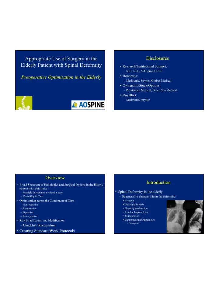 appropriate use of surgery in the elderly patient with