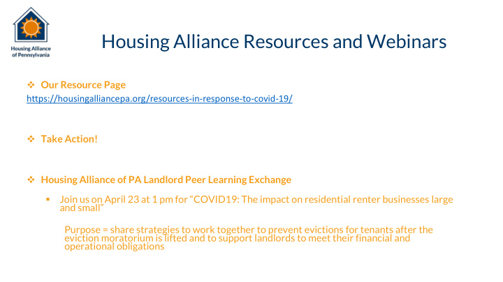 housing alliance resources and webinars