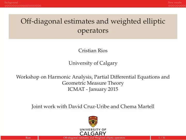 off diagonal estimates and weighted elliptic operators