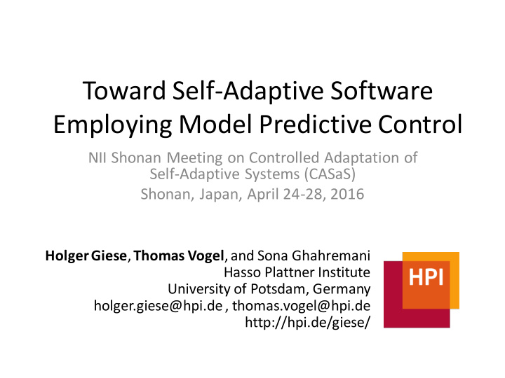 toward self adaptive software employing model predictive