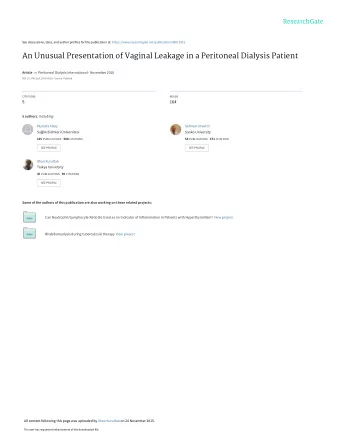 An Unusual Presentation of Vaginal Leakage in a Peritoneal Dialysis Patient Article in Peritoneal