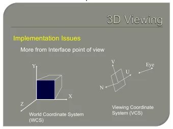 Implementation Issues  More from Interface point of view  V  Eye  Y  U  N  X  Z  Viewing Coordinate