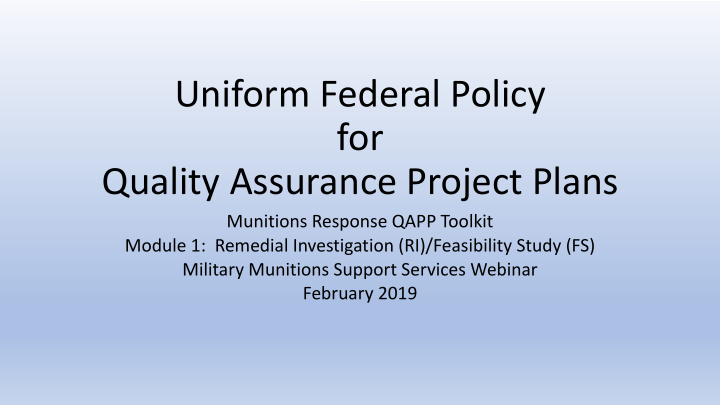 uniform federal policy for quality assurance project plans