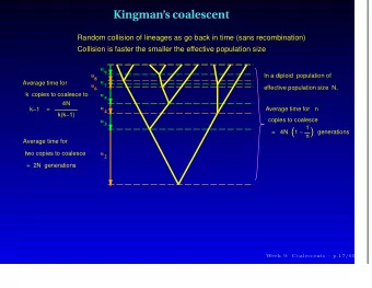 Kingmans coalescent  Random collision of lineages as go back in time (sans recombination)