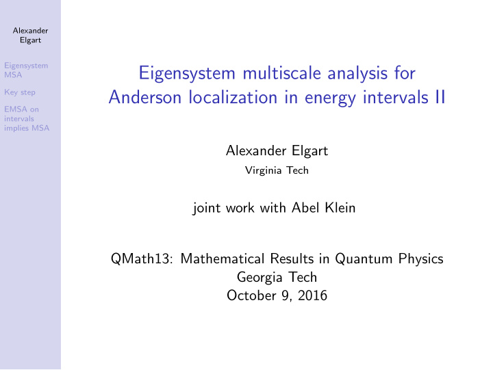 eigensystem multiscale analysis for