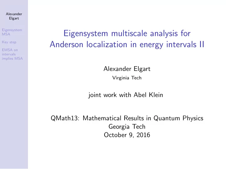 eigensystem multiscale analysis for