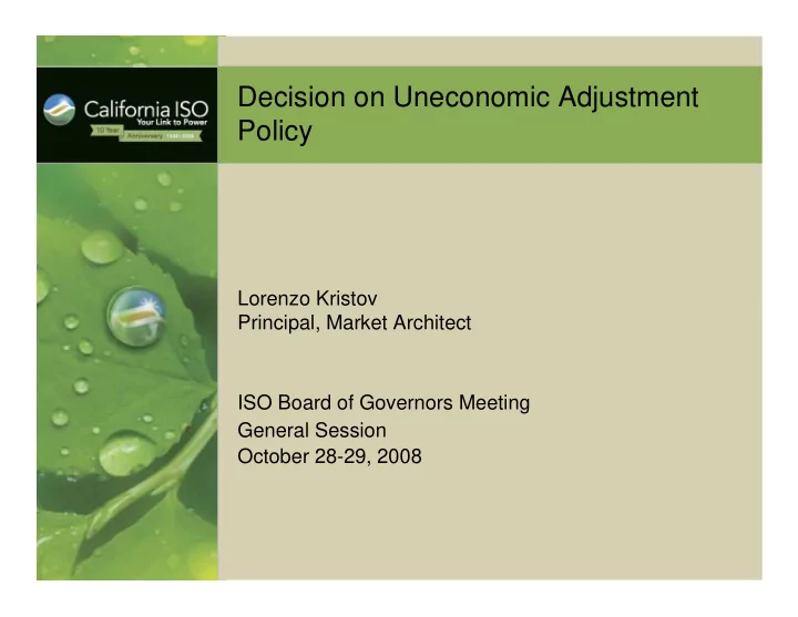 decision on uneconomic adjustment policy