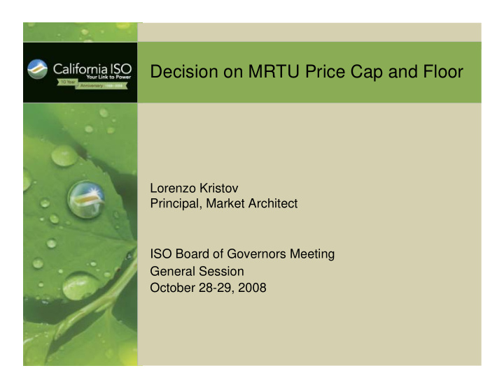 decision on mrtu price cap and floor