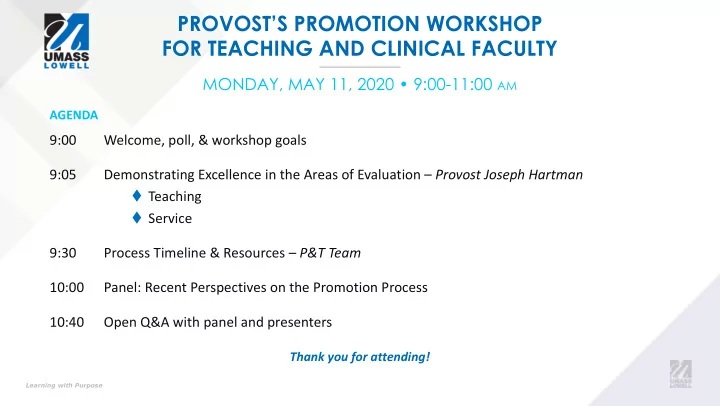 provost s promotion workshop for teaching and clinical