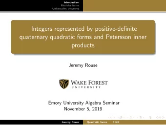 Integers represented by positive-definite  quaternary quadratic forms and Petersson inner  products