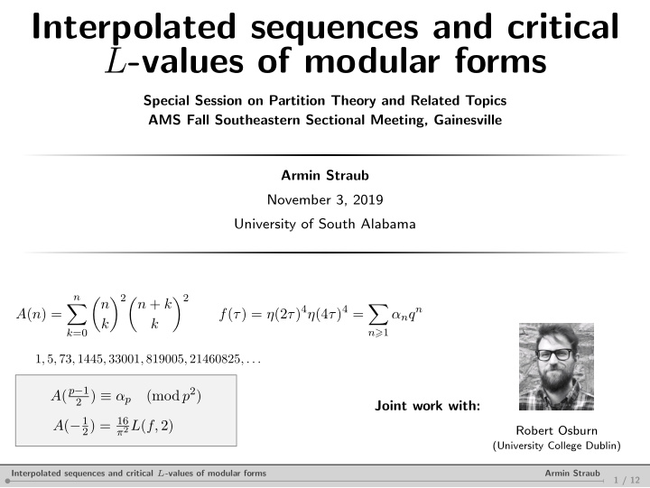 interpolated sequences and critical l values of modular
