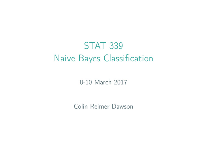 stat 339 naive bayes classification